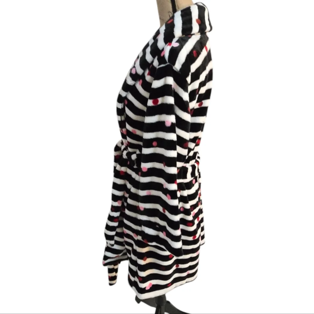 Kate‎ Spade New York® Chenille Wrap Robe Black & White Striped With Polka Dots M
